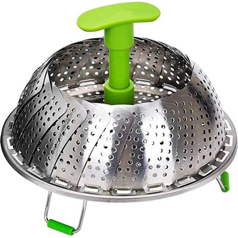 Panier vapeur pliable en acier inoxydable avec manche anti brûlure pour cuire les légumes et le poisson (1/5)