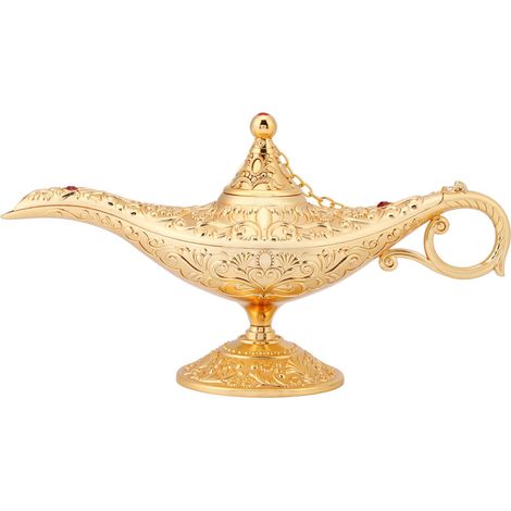 Lampada in metallo intagliato, teiera a olio, oggetto retrò, decorazione per mobili, oro, fascino antico (1/5)