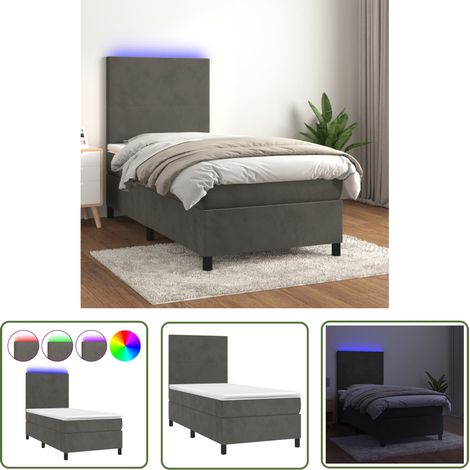 The Living Store Boxspringbett mit Matratze & LED Dunkelgrau 90x200 cm Samt - Boxspringbett - Doppelbett - Samtbett - Luxusbett - Schlafsofa (1/5)