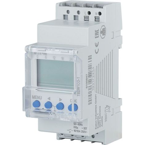 Eaton Interruptor horario digital, carril DIN 2 TE, programa semanal, un canal, conmutador, bornes enchufables, 196848