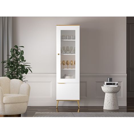 Vitrine in weiß mit goldfarbenen Akzenten, VLORA-131 (1/5)