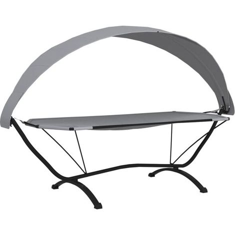 Chaise longue d'extérieur avec auvent, en tissu Oxford gris acier. (1/5)