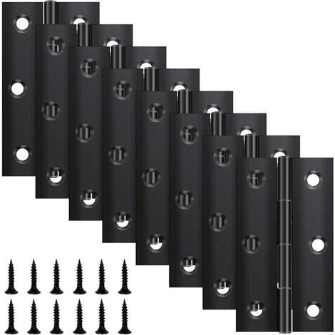 Lot de 8 charnières pliantes 68 mm × 38 mm, charnière en acier inoxydable noir, charnière piano, petite charnière, charnière de porte pour portes, fenêtres, armoires avec 48 vis (1/5)