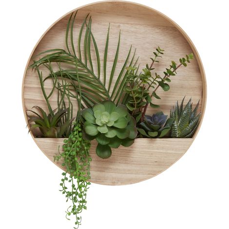 Premier Housewares Fiori Mixed Succulents in Wood Wall Planter (1/5)