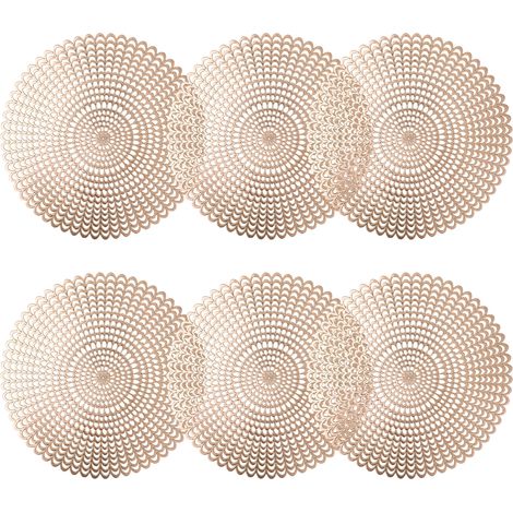 4 set de table ronds en PVC ajouré, lavables, antidérapants, or, 37,5 cm, pour repas, fêtes et mariages (1/5)