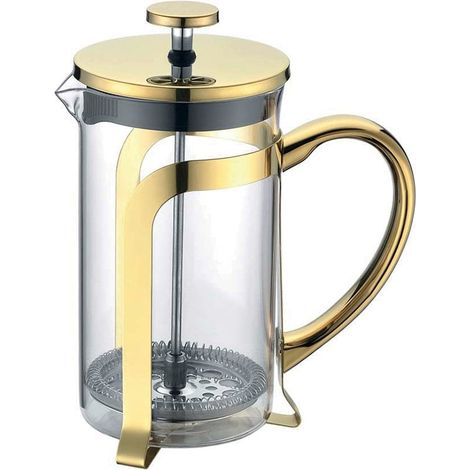 Cafetière en verre avec décoration en métal doré pour café expresso 600 ml 9 x 9 x 18 cm - PANGIVO (1/3)