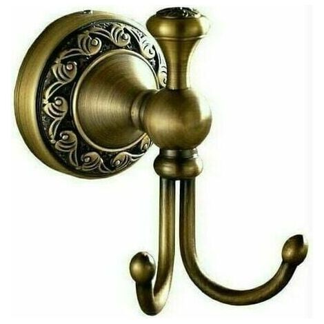 Robe Hook, Retro Brass Bathroom Coat Hook, 2 Hooks, Bathroom Accessory Set, Paper Roll Holder, Antique Brass Finish, Wall Mounted (Gold) MUMU (1/4)