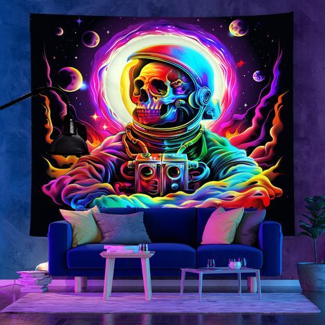 Tapisserie tendance fluorescente UV, décoration de chambre, tapisserie d'Halloween, 180 x 230 cm
