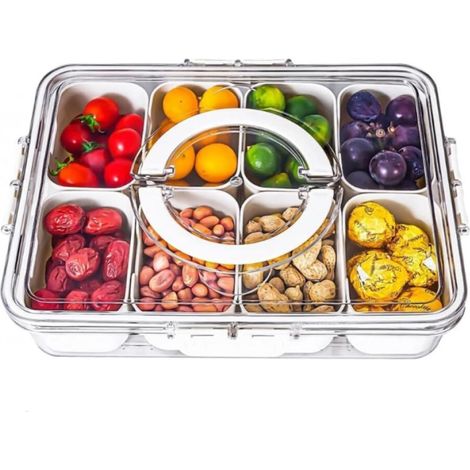 (1 Pack 8 Compartment) Boite Rangement Cuisine, Assiette à Collation Avec 8 Compartiments, Avec Un Couvercle 21 x 14 x 6.5 cm, Pour Bonbons, Légumes
