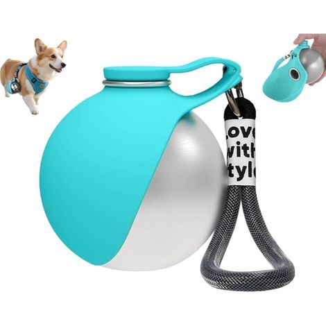 Gourde pour chien - Bouteille d'eau - Gourde pour animaux de compagnie - Gourde portable - Gourde en acier inoxydable - 9 x 8,7 cm - Bleue - Silicone et acier inoxydable (1/5)
