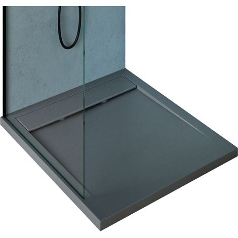 Bernstein – Receveur de douche à poser 100x90cm – Fonte minérale anthracite mat – Bac antidérapant – Pente d'écoulement – Nettoyage facile