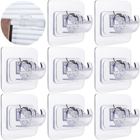 10 supports de tringle à rideaux auto-adhésifs sans trous pour tringles à rideaux, crochets de tringle à rideaux et pinces à linge (1/5)