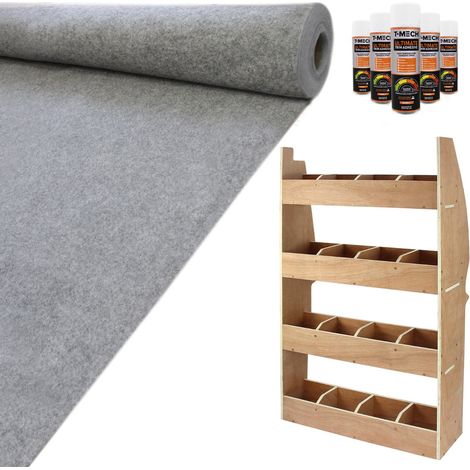 Fodera Rivestimento Tappeto Interno di Moquette per Rivestimento Van Furgoni e Auto Super Elastico 11m2 - Grigio Fumo & Scaffale per Furgone Scaffalatura Furgone Citroen Berlingo II
