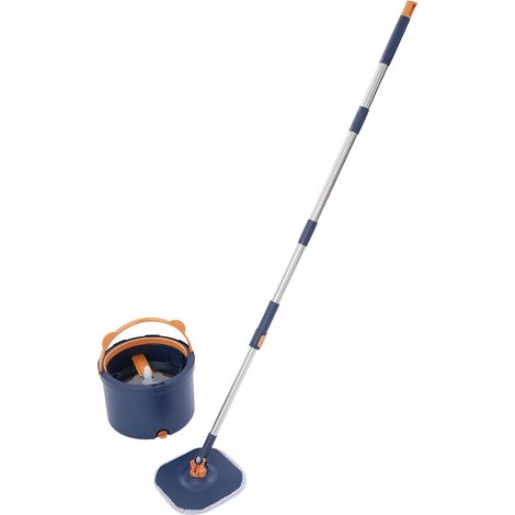 360° Spin Mop and Bucket, Handheld Mop and Bucket Set for Home, Easy Wring for Floor Cleaning with 5x Mop Cleaning Cloths(2 are Installed) , Dark Blue
