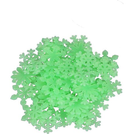 50 autocollants muraux 3D lumineux fluorescents en forme de flocons de neige, à coller sur les fenêtres pour la décoration de Noël, chambre d'enfant ou autre décoration murale.-Green