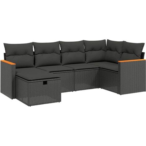 Maison Exclusive - Set Divano da Giardino 6 pz con Cuscini Nero in Polyrattan (1/4)
