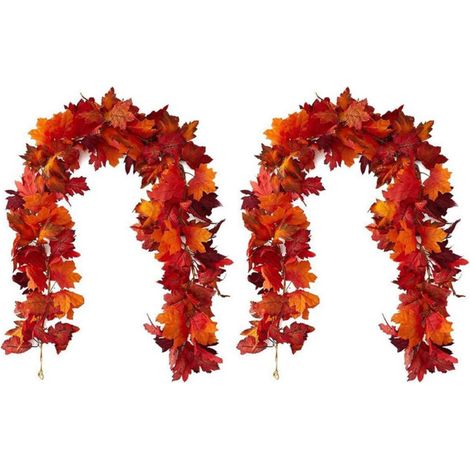 Juego de 2 guirnaldas artificiales de hojas de arce, corona de hojas de arce de otoño de 180 cm, decoración otoñal, decoración de interiores para Halloween, Acción de Gracias, bodas - Crezuo