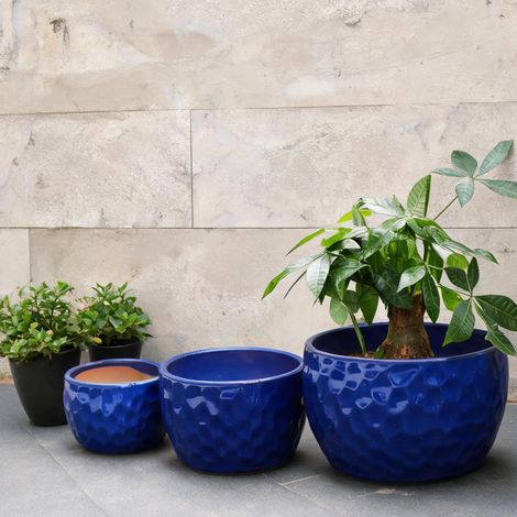 Set de 3 pots de fleurs en céramique bleu profond pour plantes (1/5)