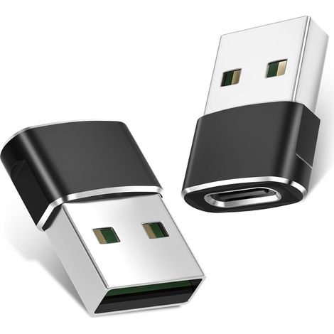 Lot de 2 adaptateurs BASESAILOR USB vers USB-C, adaptateur secteur USB-C femelle vers USB-A mâle pour iPhone 16 Pro Max Plus, 12, 13, 14, 15 et AirPods