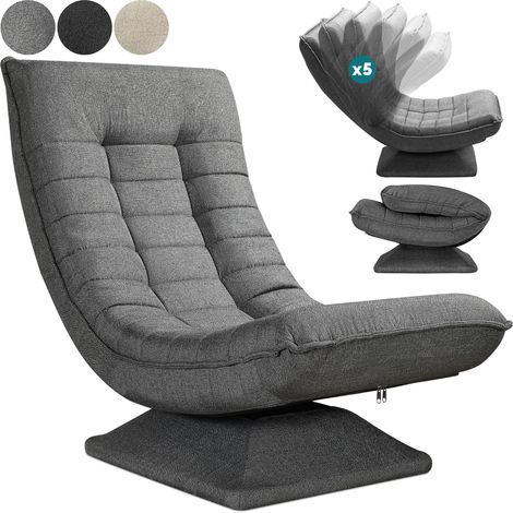 Casaria – Fauteuil de relaxation rembourré pivotable 360° – Dossier réglable 5 positions – Capacité de charge 150kg – Housse en polyester – Dimensions 60x107x87cm