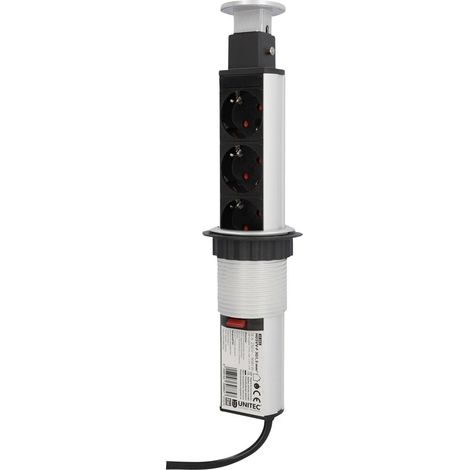 Unitec Einbausteckdosenleiste 3-fach 2m mit 2 x USB Tower, silber Steckdosenleisten