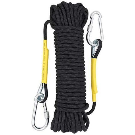 Corde d'escalade de 8 mm, corde statique de 10 m, corde de secours avec 2 mousquetons pour l'escalade sur glace, le sauvetage, la lutte contre les incendies et la navigation. (1/5)