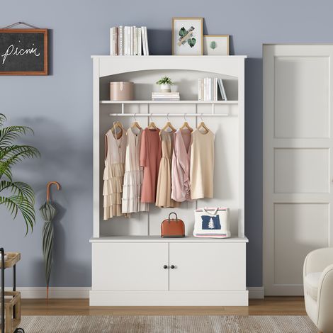 Armario recibidor 120x40x190 cm blanco en tablero de partículas con banco zapatero y estantes ajustables (1/5)