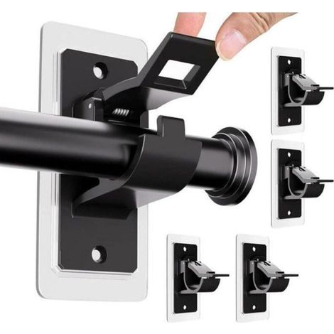 64pcs Supports de tringle à rideaux autocollants sans perçage - Crochets de tringle à rideaux à coller Pour salle de bain - Noir