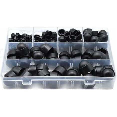 145 pièces PE couvre-boulons Kits d'assortiment d'écrous à capuchon à vis Insérer des capuchons de contre-écrou pour vis Boulons 6 tailles disponibles avec bote de rangement,Le noir (1/5)