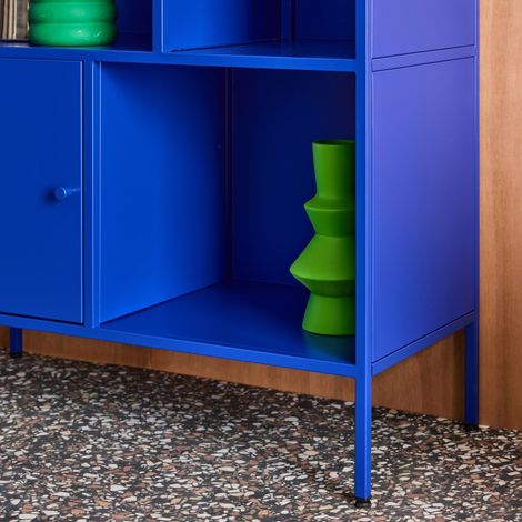Buffet. meuble de rangement industriel métal bleu 6 compartiments. L 80 x P 35 x H 125cm - Oklahoma (1/5)