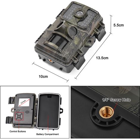 Caméra de chasse 4K 16 MP avec écran couleur TFT 2 pouces, capteurs PIR, temps de déclenchement de 0,5 s, vision nocturne infrarouge, détection de mouvement, étanchéité IP66 (1/4)