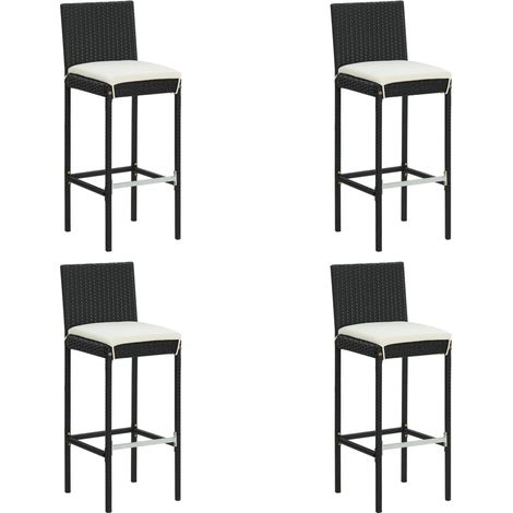 Garten-Barhocker mit Kissen 4 Stk. Schwarz Poly Rattan vidaXL