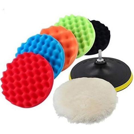 7pcs 5 in éponge polissage épilation à la cire de polissage Polissoir composé Kit voiture + kit adaptateur M14 Foret(5 in) (1/5)