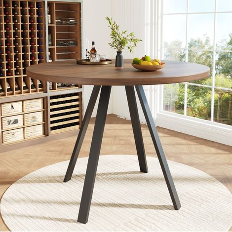 table repas ronde 80 cm MDF metal noyer noir cuisine OKMYHOME (1/5)