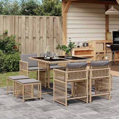 9-tlg. Garten-Essgruppe mit Kissen Beigemischung Poly Rattan (1/5)