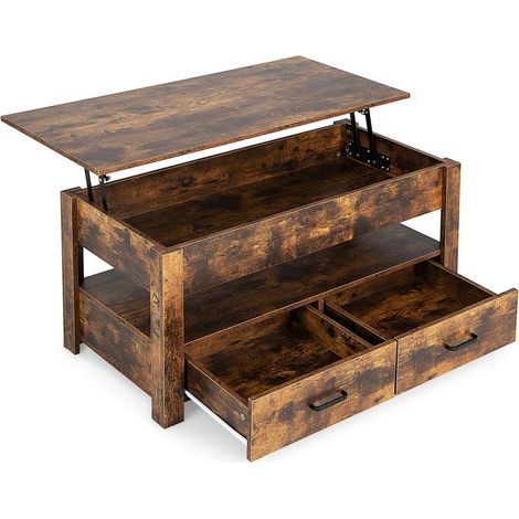 Salon et repas au quotidien, table basse relevable avec 2 tiroirs, rangement caché et plateau surélevé (1/5)