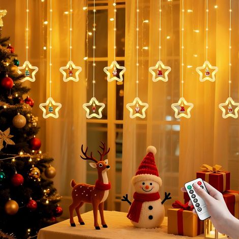 Weihnachtsstern-Lichtervorhang für Schlafzimmer, LED-Lichterkette mit Fernbedienung, 8 Beleuchtungsmodi und Speicherfunktion, für Weihnachten, Ramadan, Innen- und Außendekoration