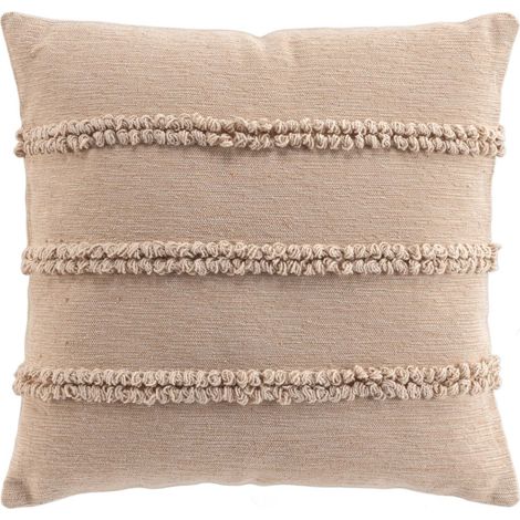 Coussin déhoussable en polycoton avec bandes bouclées Naturel 45x45 cm (1/3)