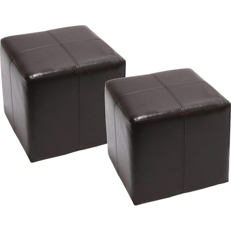 [JAMAIS UTILISÉ] 2x tabouret / pouf / dé Onex, cuir, 36x36x36cm, marron (1/5)