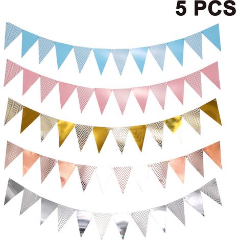 Guirlande De Fanions - 5 Pièces - 48 Fanions - Longueur Totale 5 Mètres Par Pièce - Pour Décoration Extérieure Mariage Fête Noël - Lot De 5 (1/5)