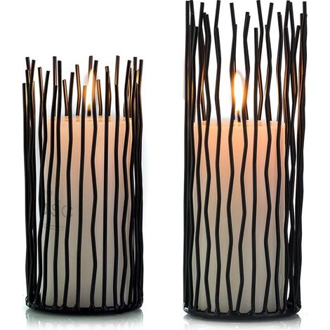 Juego de 2 portavelas metálicos para faroles - Velas electrónicas LED sin llama para mesa, ideales para la decoración del hogar y las fiestas (1/5)