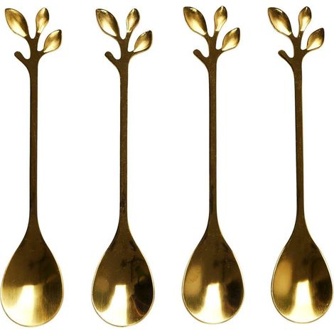 Ensemble de 4 cuillères décoratives en acier inoxydable à la feuille d'or (1/5)
