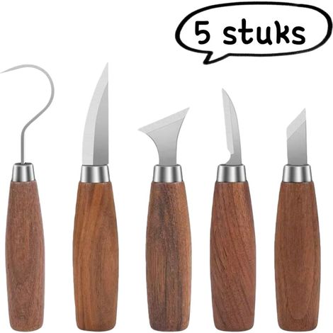 Ensemble de 5 outils pour sculpture sur bois comprenant couteaux à sculpter et cuillère à sculpter incurvée pour travaux de précision couleur marron (1/5)