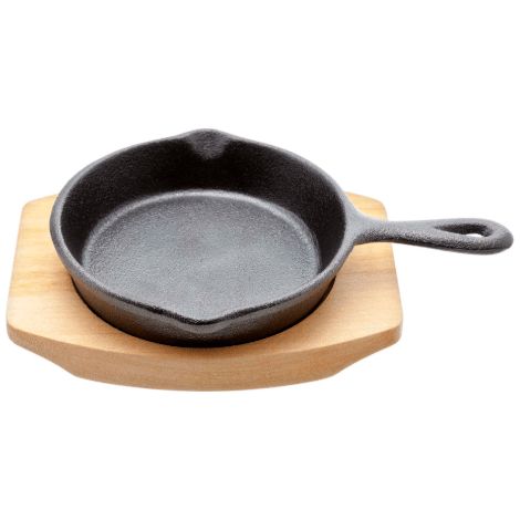 Poêle en fonte sur planche en bois - 13,5cm - Cosy&Trendy