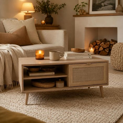Table basse bohème 1 porte 2 niches SONA (1/5)