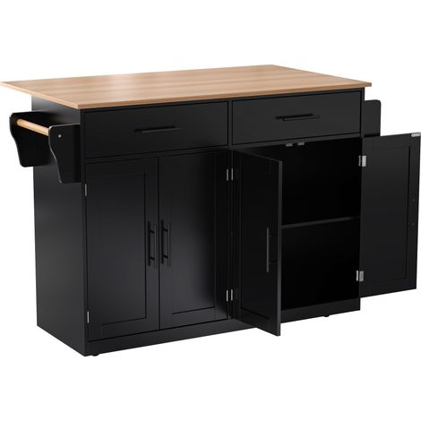 Chariot de cuisine pliable 120 x 71 x 91,5 cm noir et bois avec roulettes (1/5)