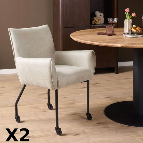 Chaise écrue à roulettes et accoudoirs (x2) KASO (1/5)
