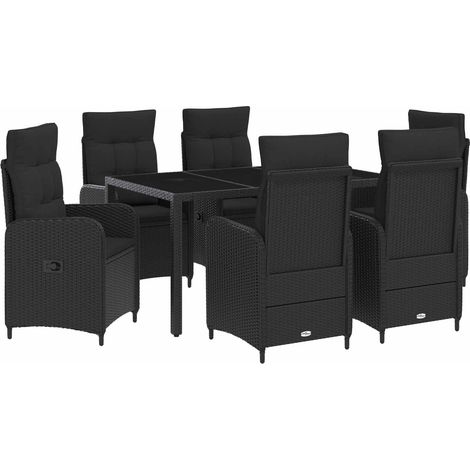 Outdoortisch-Set 7 pcs Schwarz 150 x 90 x 75 cm Poly-Rattan vidaXL