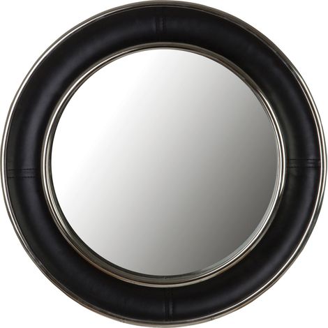 Premier Housewares Churchill Black Genuine Leather Wide RimWall Mirror (1/3)