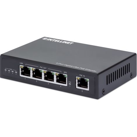 Intellinet Extensore PoE Ultra Gigabit a 4 Porte Nero � Trasmettitore di Rete e Moltiplicatore di Rete 10/100/1000 Mbit/s (1/5)